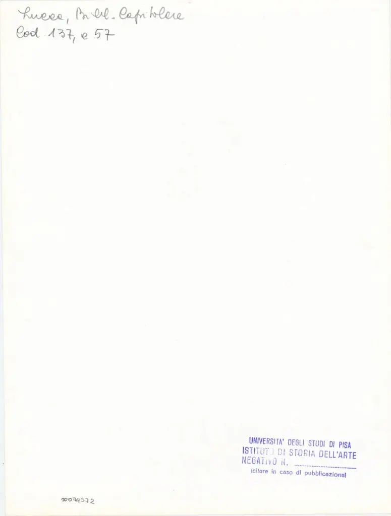 Universit&agrave; di Pisa. Dipartimento di Storia delle Arti , Anonimo italiano - sec. XIII, ultimo quarto - Lucca, Biblioteca Capitolare Feliniana, Ms. 137, f. 57r, particolare , retro