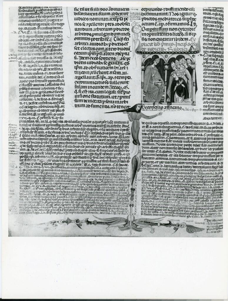 Anonimo italiano sec. XIII , Scena, Figura di monaco, Motivi decorativi vegetali e zoomorfi