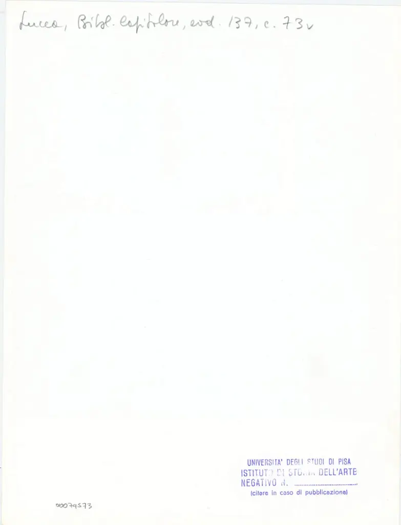 Universit&agrave; di Pisa. Dipartimento di Storia delle Arti , Anonimo italiano - sec. XIII, ultimo quarto - Lucca, Biblioteca Capitolare Feliniana, Ms. 137, f. 73v, particolare , retro