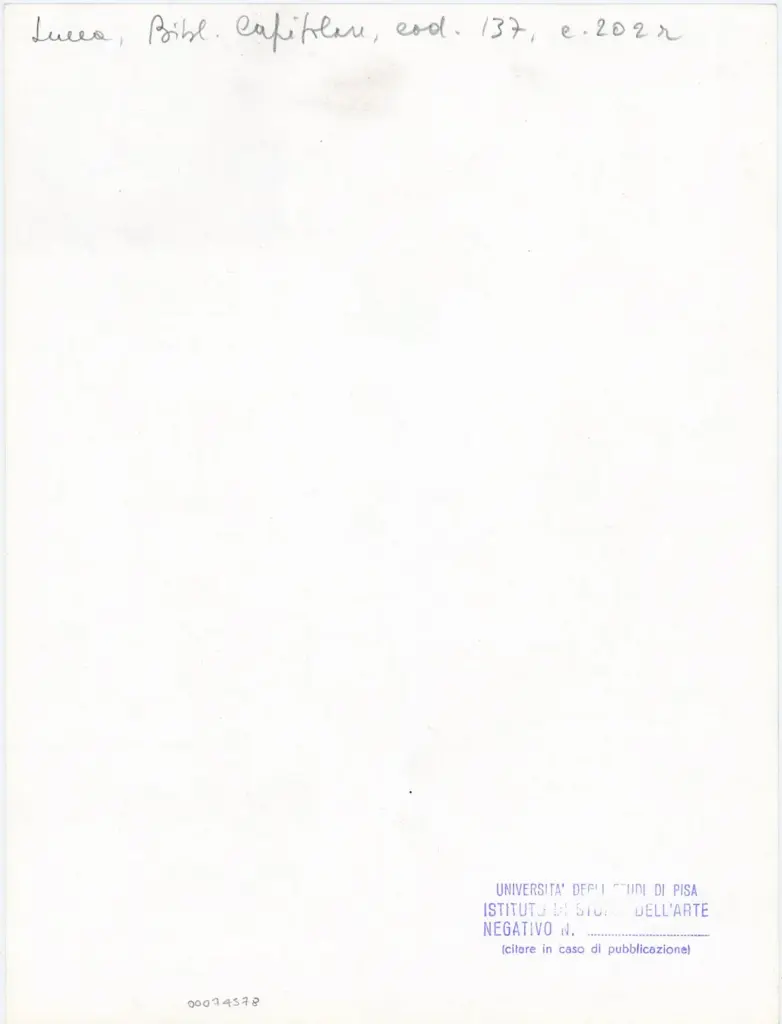 Universit&agrave; di Pisa. Dipartimento di Storia delle Arti , Anonimo italiano - sec. XIII, ultimo quarto - Lucca, Biblioteca Capitolare Feliniana, Ms. 137, f. 202r, particolare , retro