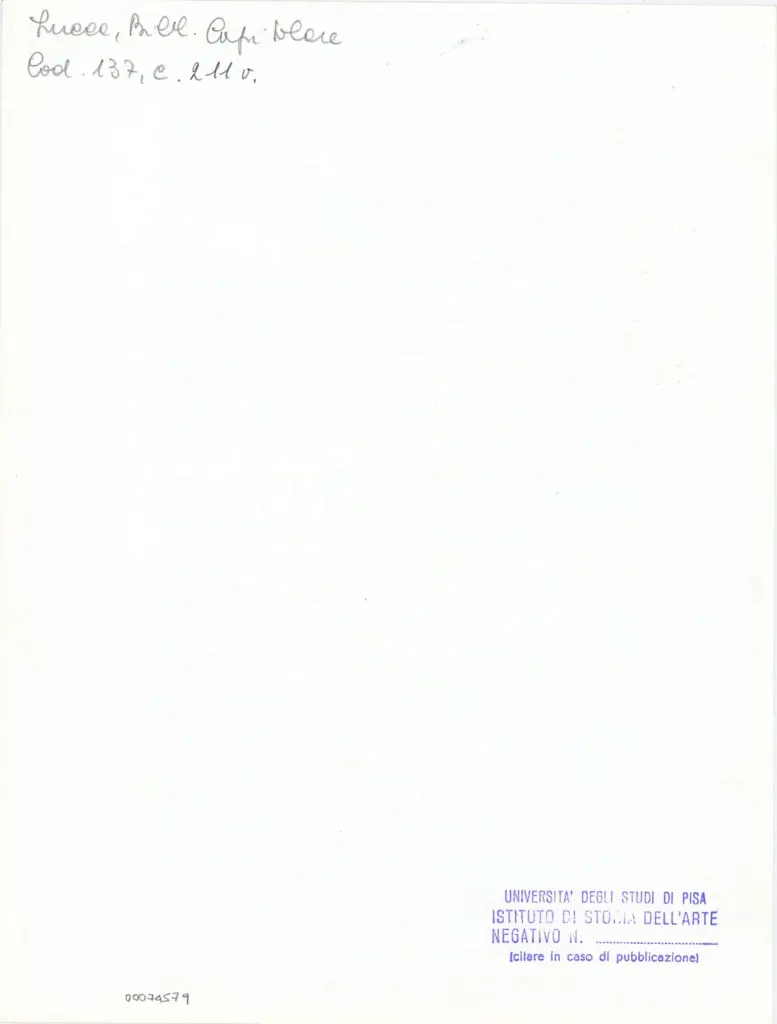 Universit&agrave; di Pisa. Dipartimento di Storia delle Arti , Anonimo italiano - sec. XIII, ultimo quarto - Lucca, Biblioteca Capitolare Feliniana, Ms. 137, f. 211v, particolare , retro