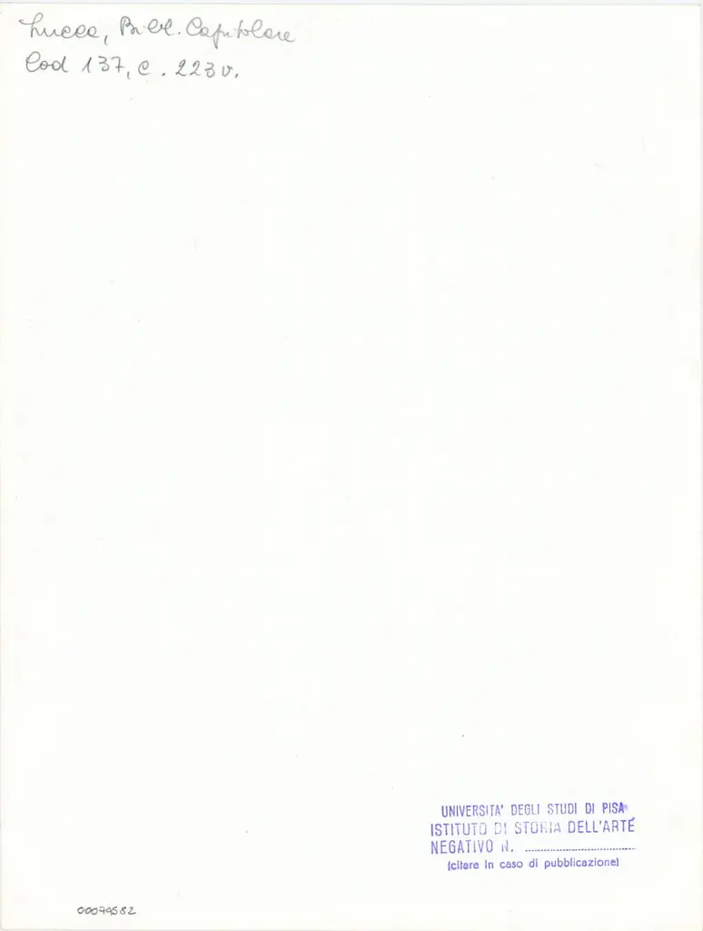 Università di Pisa. Dipartimento di Storia delle Arti , Anonimo italiano - sec. XIII, ultimo quarto - Lucca, Biblioteca Capitolare Feliniana, Ms. 137, f. 223v, particolare , retro