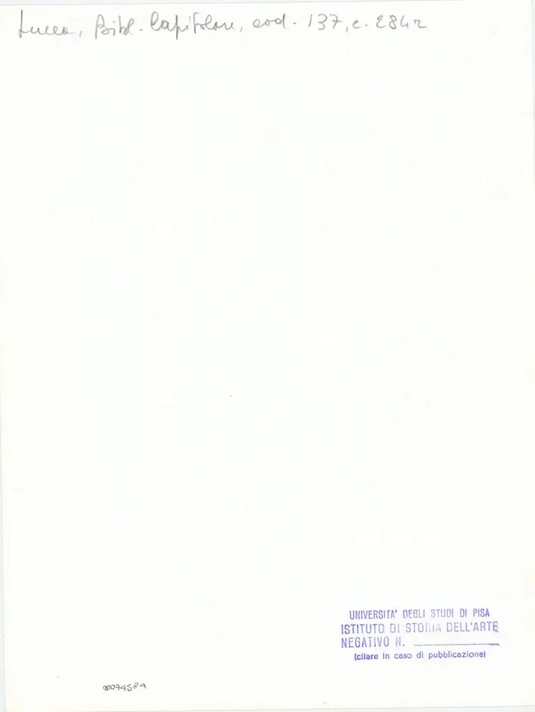 Università di Pisa. Dipartimento di Storia delle Arti , Anonimo italiano - sec. XIII, ultimo quarto - Lucca, Biblioteca Capitolare Feliniana, Ms. 137, f. 284r, intero , retro