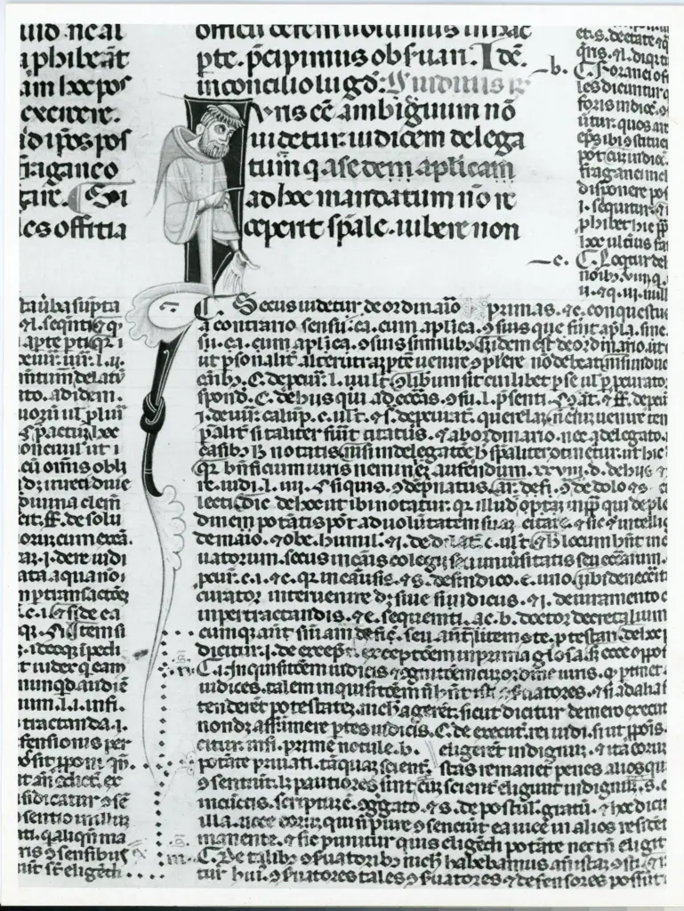 Anonimo italiano sec. XIII , Iniziale I, Iniziale figurata, Figura di monaco, Motivi decorativi fitomorfi