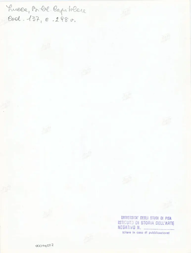 Universit&agrave; di Pisa. Dipartimento di Storia delle Arti , Anonimo italiano - sec. XIII, ultimo quarto - Lucca, Biblioteca Capitolare Feliniana, Ms. 137, f. 298v, intero , retro