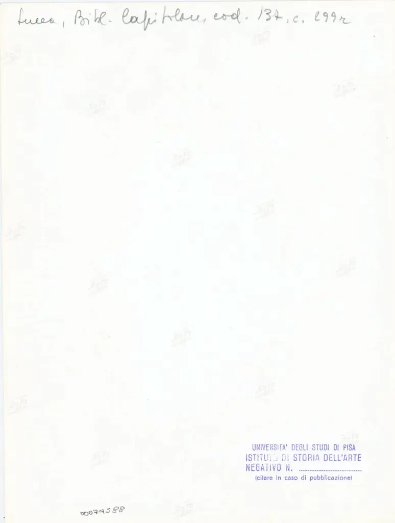 Universit&agrave; di Pisa. Dipartimento di Storia delle Arti , Anonimo italiano sec. XIII - sec. XIII, ultimo quarto - Lucca, Biblioteca Capitolare Feliniana, Ms. 137, f. 299r, intero , retro