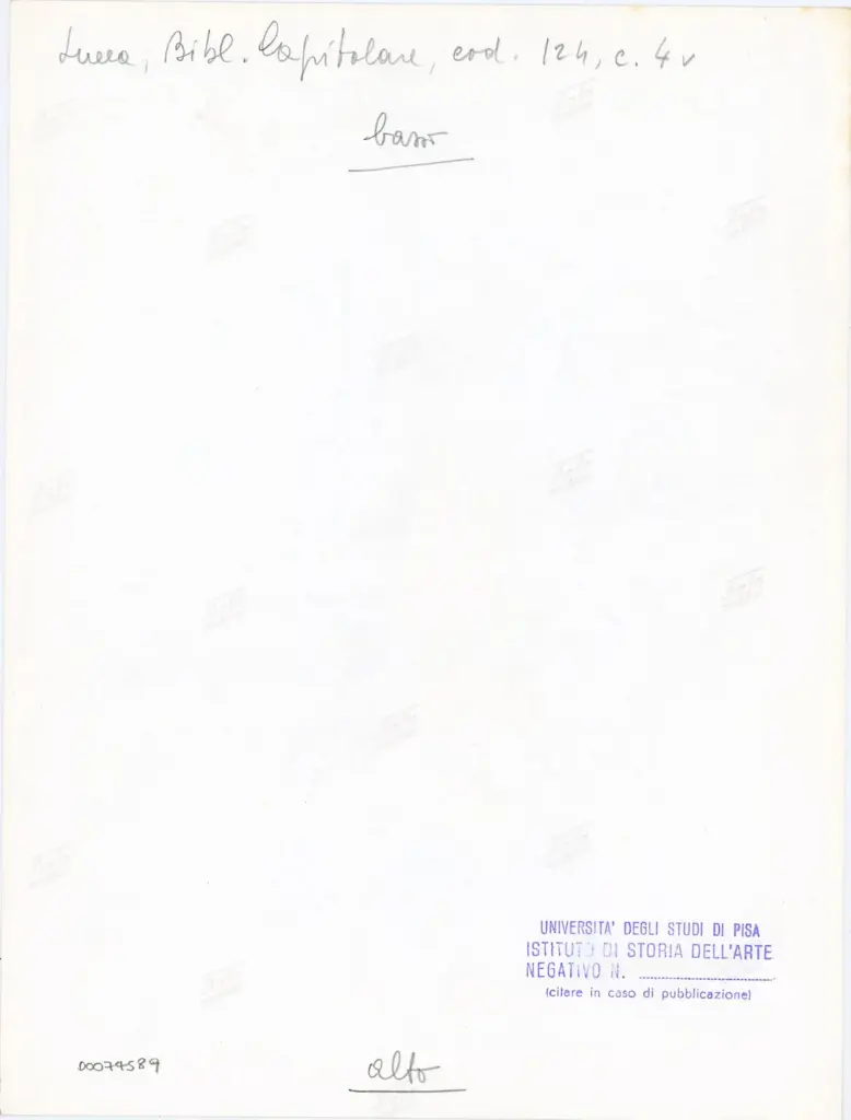 Università di Pisa. Dipartimento di Storia delle Arti , Anonimo italiano - sec. XI, terzo quarto - Lucca, Biblioteca Capitolare Feliniana, Ms. 124, f. 4v, particolare , retro