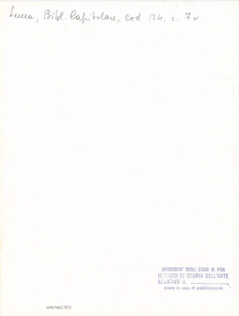 Universit&agrave; di Pisa. Dipartimento di Storia delle Arti , Anonimo italiano - sec. XI, terzo quarto - Lucca, Biblioteca Capitolare Feliniana, Ms. 137, f. 7v, particolare , retro