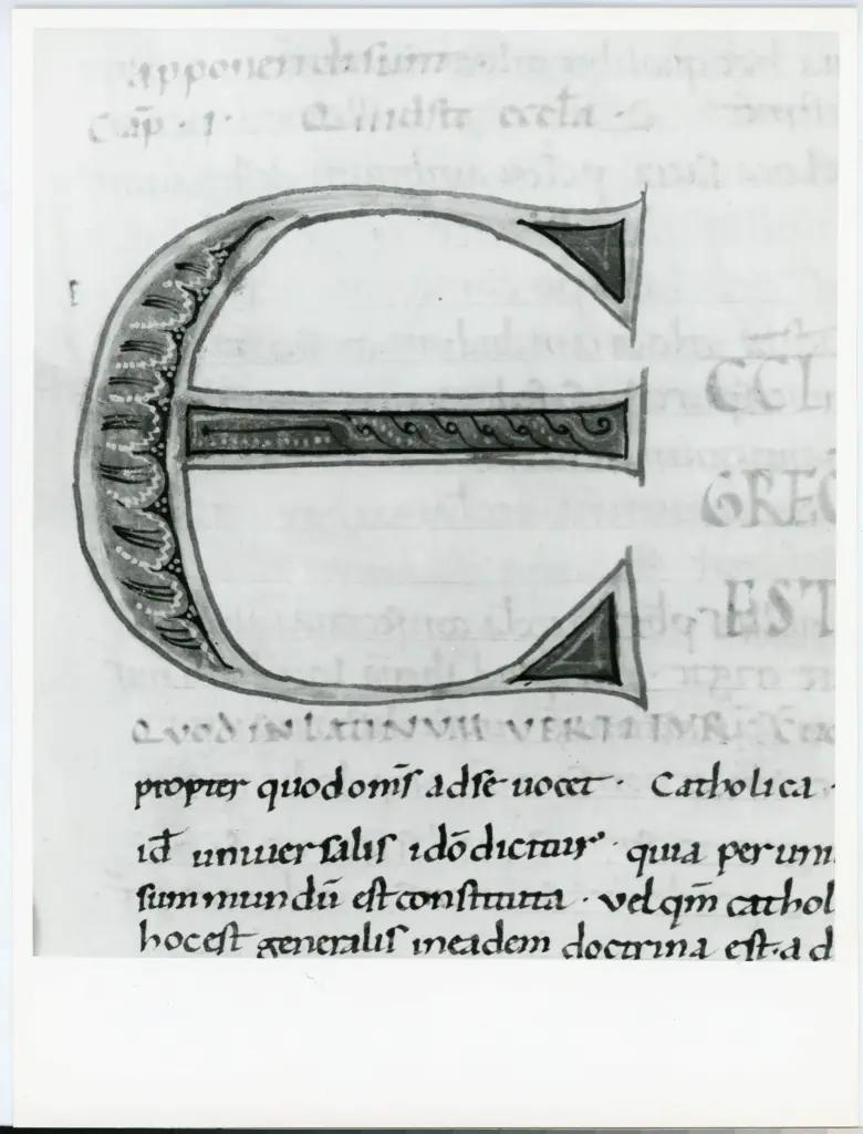 Università di Pisa. Dipartimento di Storia delle Arti , Anonimo italiano - sec. XI, terzo quarto - Lucca, Biblioteca Capitolare Feliniana, Ms. 124, f. 46r, particolare , fronte