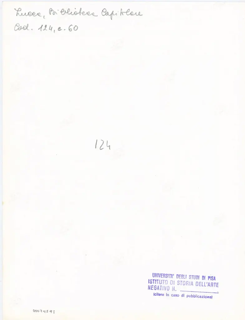 Università di Pisa. Dipartimento di Storia delle Arti , Anonimo italiano - sec. XI, terzo quarto - Lucca, Biblioteca Capitolare Feliniana, Ms. 124, f. 60r, particolare , retro