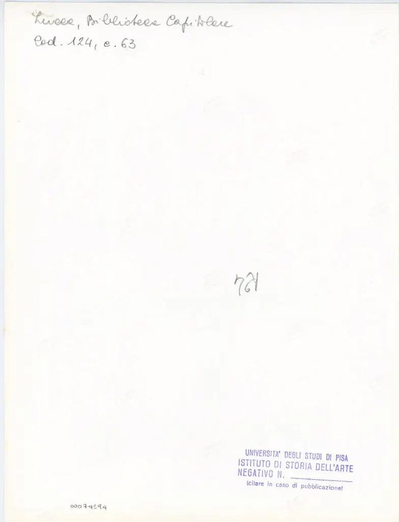 Università di Pisa. Dipartimento di Storia delle Arti , Anonimo italiano - sec. XI, terzo quarto - Lucca, Biblioteca Capitolare Feliniana, Ms. 124, f. 63, particolare , retro