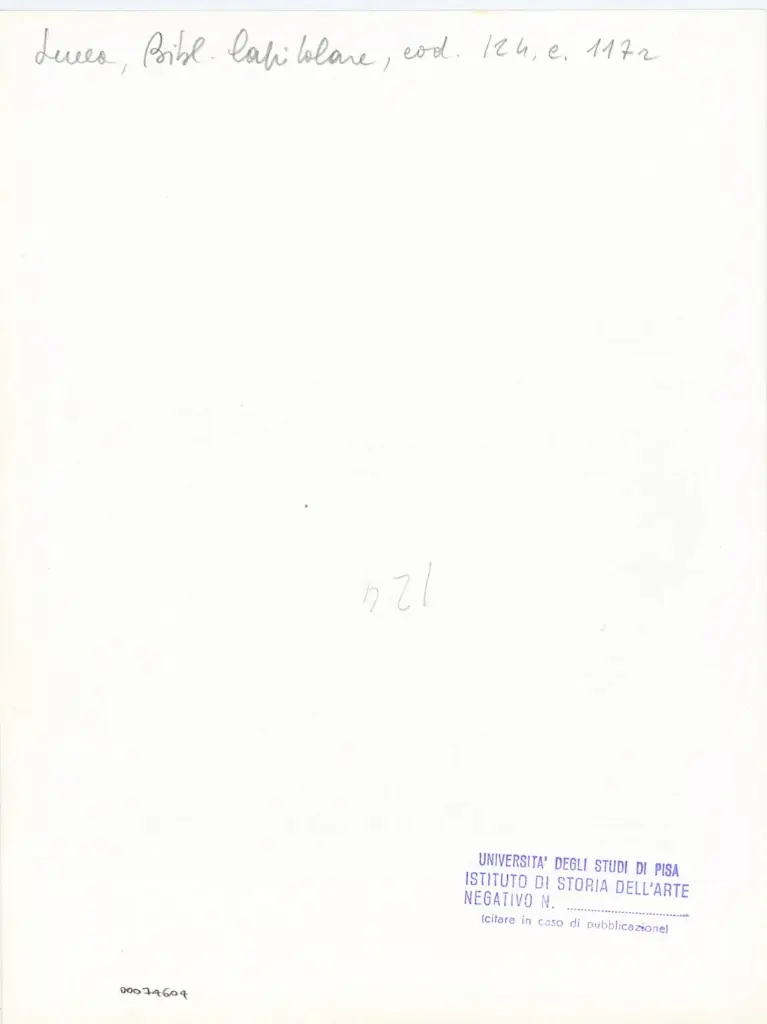 Universit&agrave; di Pisa. Dipartimento di Storia delle Arti , Anonimo italiano - sec. XI, terzo quarto - Lucca, Biblioteca Capitolare Feliniana, Ms. 124, f. 117r, particolare , retro