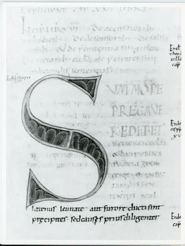 Universit&agrave; di Pisa. Dipartimento di Storia delle Arti , Anonimo italiano - sec. XI, terzo quarto - Lucca, Biblioteca Capitolare Feliniana, Ms. 124, f. 121r, particolare , fronte
