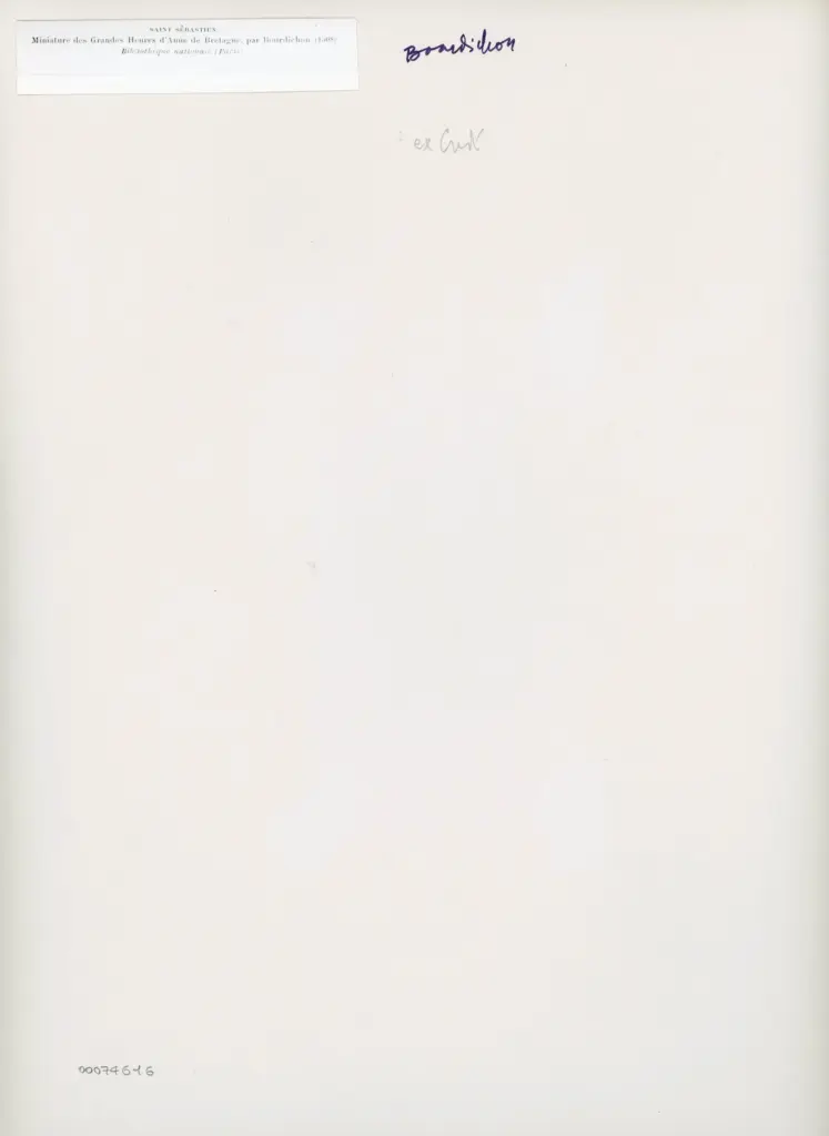 Anonimo , Saint S&eacute;bastien/ Miniature des Grandes Heures d'Anne de Bretagne, par Bourdichon (1508)/ Biblioth&egrave;que nationale (Paris) , retro