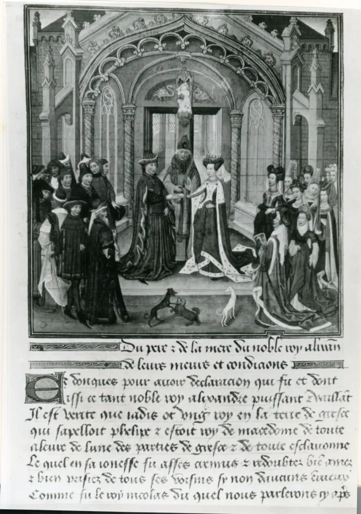 Anonimo , Une page de &laquo; L'Histoire d'Alexandre &raquo; - Manuscrit fran&ccedil;ais de la fin du XVe si&egrave;cle/ (Collection Dutuit) , fronte