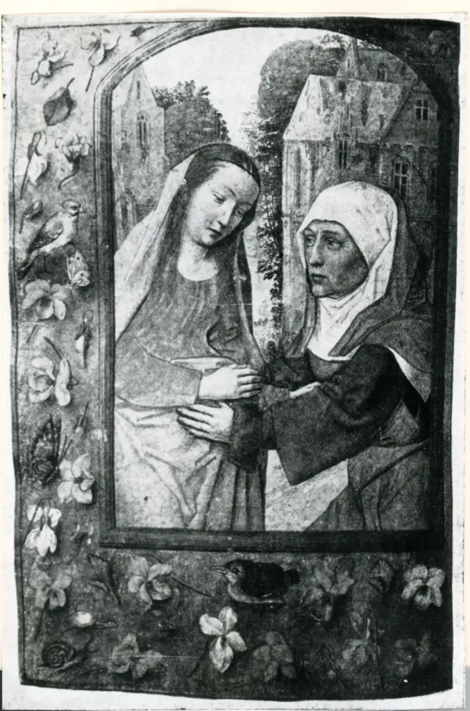 Anonimo fiammingo sec. XVI , Visitazione, Fregio con motivi vegetali