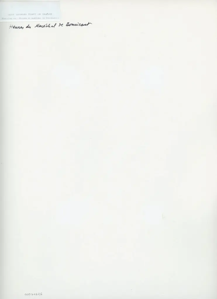 Anonimo , Saint Georges tuant le dragon/ Miniature des Heures du Mar&eacute;chal de Boucicaut , retro