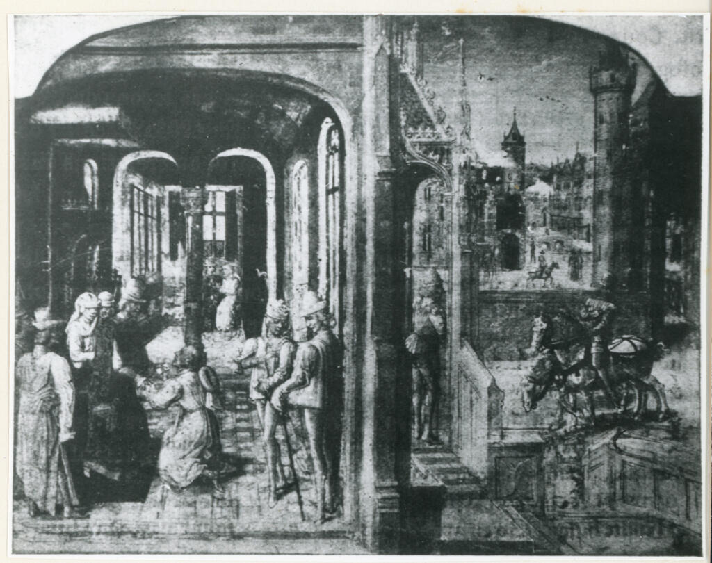 Anonimo , Réception de Froissart par le comte de Foix/ miniature des « Chroniques » de Froissart, XVe siècle/ (Bibliothèque de Breslau) , fronte