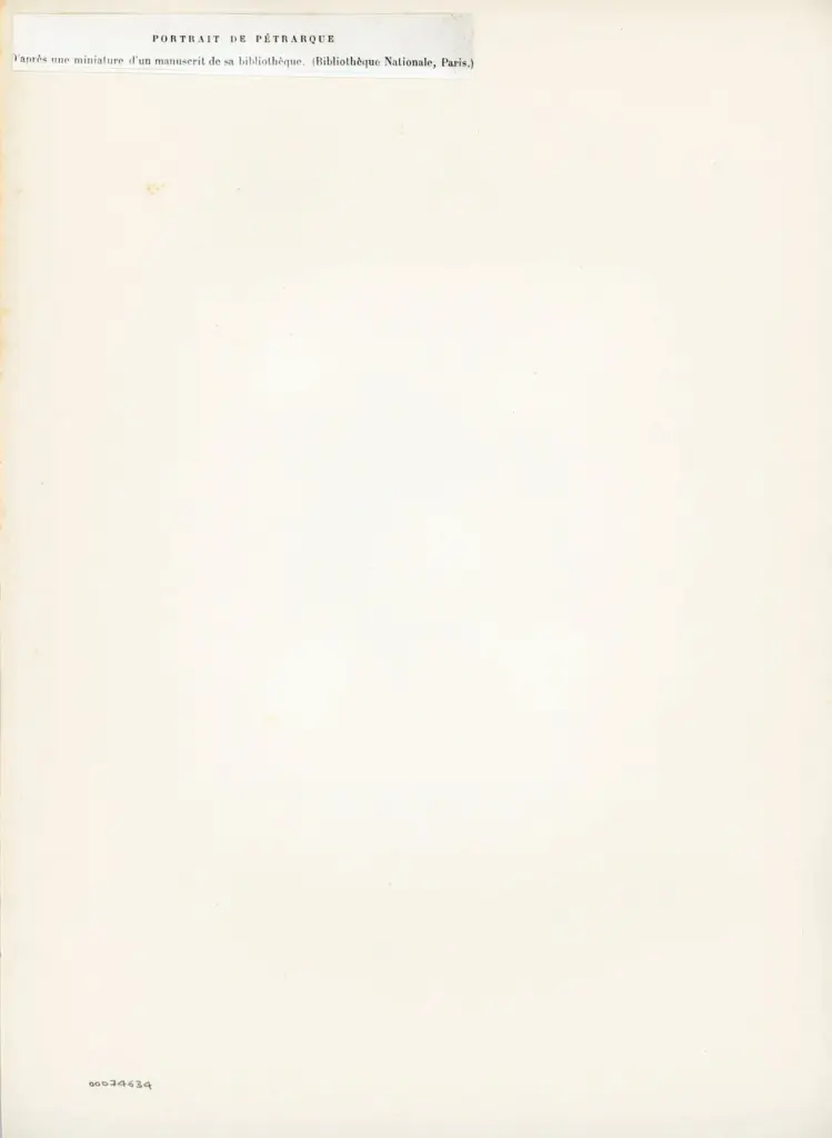 Anonimo , Portrait de Pétrarque/ D'après une miniature d'un manuscrit de sa bibliothèque. (Bibliothèque Nationale, Paris.) , retro