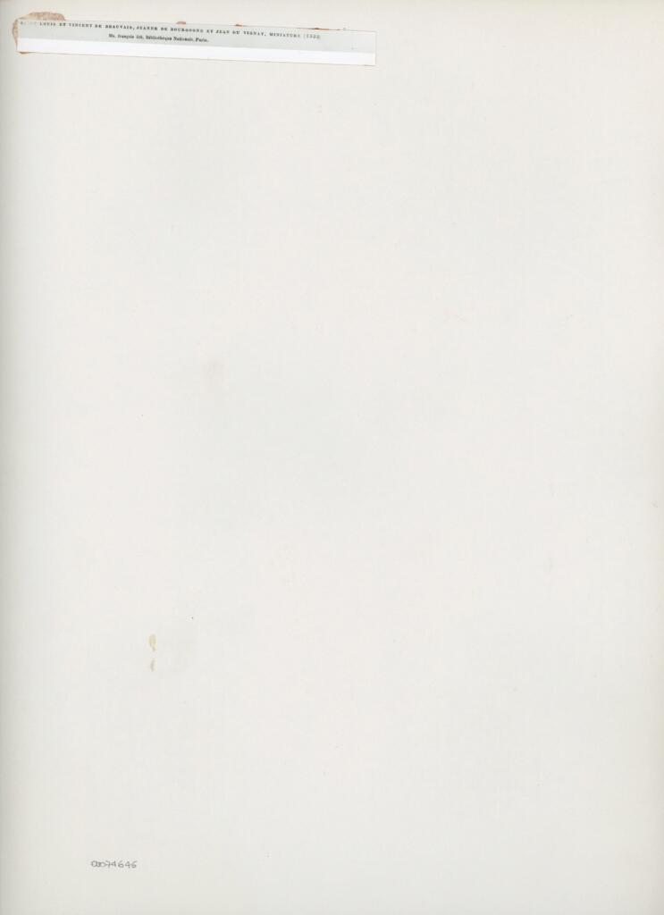 Anonimo , Sain Louis et Vincent de Beauvais. Jeanne de Bourgogne et Jean du Vignay, miniature (1333)/ Ms. français 316, Bibliothèque Nationale, Paris. , retro