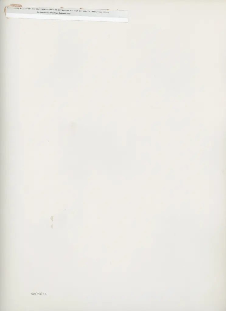 Anonimo , Sain Louis et Vincent de Beauvais. Jeanne de Bourgogne et Jean du Vignay, miniature (1333)/ Ms. français 316, Bibliothèque Nationale, Paris. , retro