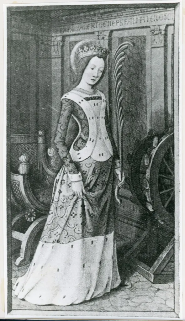 Anonimo , Sainte Catherine, miniature de Bourdichon/ (Heures d'Aragon, Biblioth&egrave;que Nationale, Paris.) , fronte