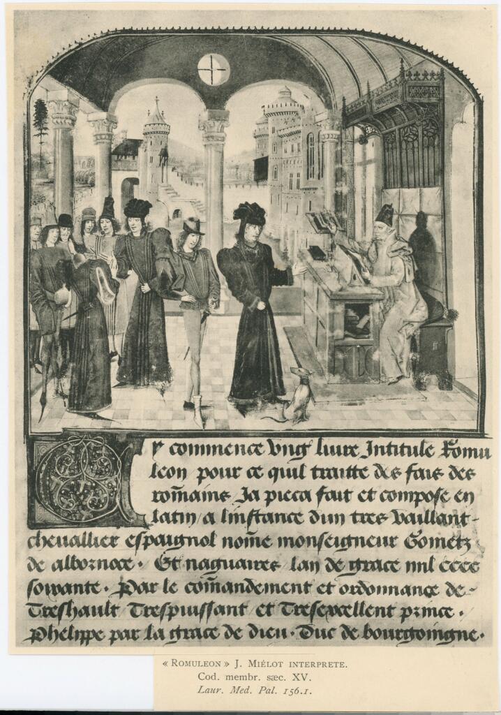 Anonimo , « Romuleon » J. Miélot interprete - Cod. membr. saec. XV. - Laur. Med. Pal. 156.1 , fronte