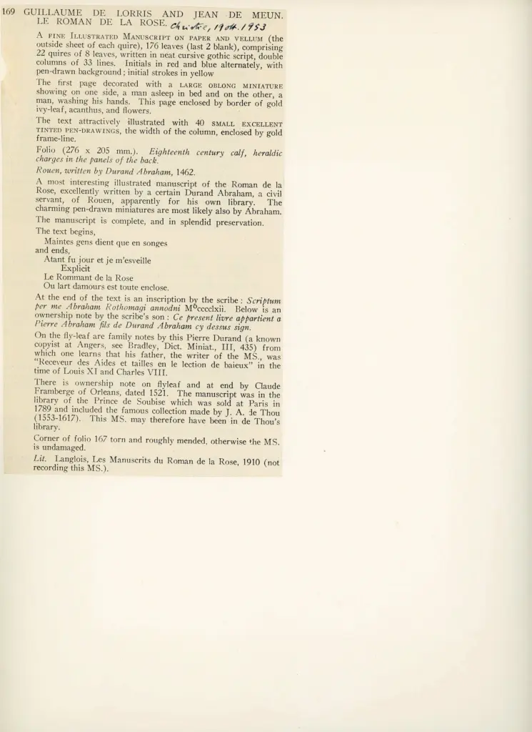 Anonimo , Anonimo francese - sec. XV - Roman de la Rose, Incipit del capitolo I , retro