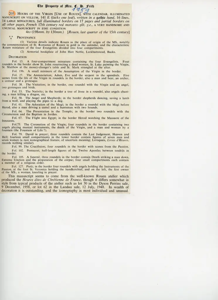 Anonimo , Anonimo francese - sec. XV, ultimo quarto - Libro d'Ore all'uso di Rouen, f. 79 , retro