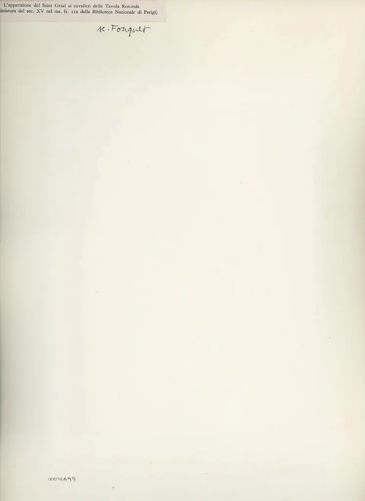 Anonimo , L'apparizione del Saint Graal ai cavalieri della Tavola Rotonda - (miniatura del sec. XV nel ms. fr. 112 della Biblioteca Nazionale di Parigi) , retro