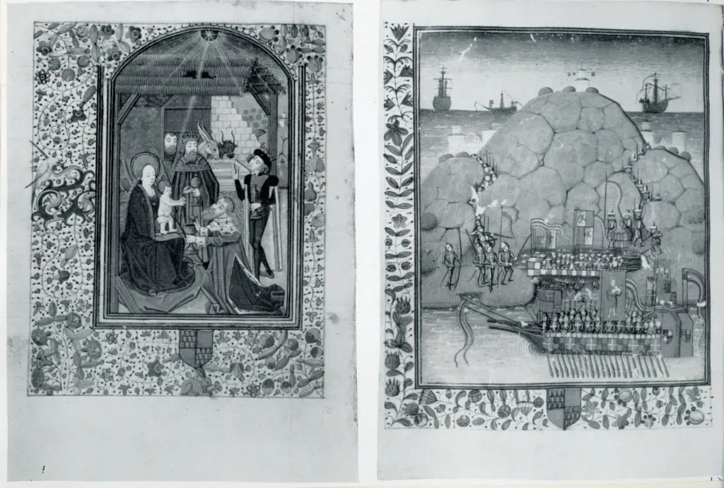 Anonimo , Anonimo francese - sec. XV, seconda met&agrave; - New York, Pierpont Morgan Library, Ms. G.55, ff. 64v e 140v , fronte