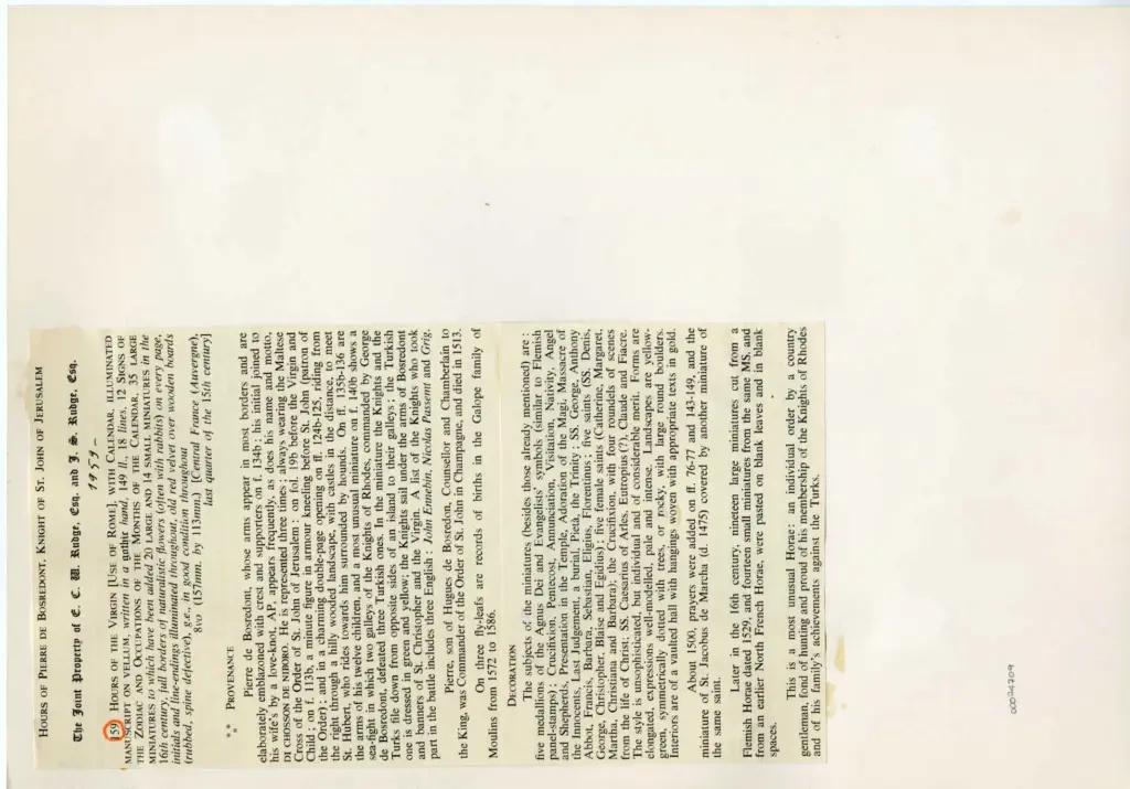 Anonimo , Anonimo francese - sec. XV, seconda met&agrave; - New York, Pierpont Morgan Library, Ms. G.55, ff. 64v e 140v , retro