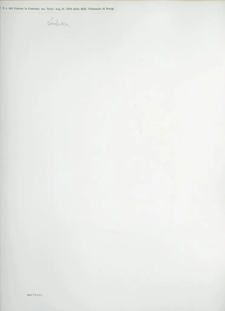 Anonimo , F. 3 v. del Guiron le Courtois, ms. Nouv. acq. fr. 5243 della Bibl. Nazionale di Parigi , retro