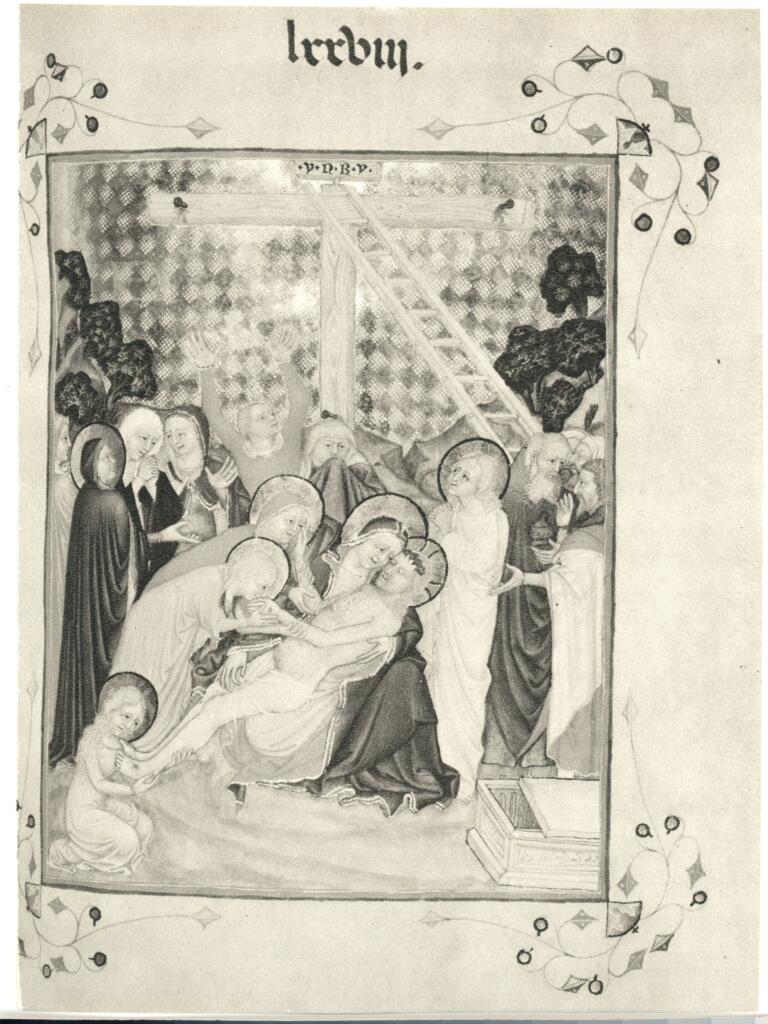 Anonimo , Deposizione della Croce - f. 85 dell'Offiziolo, Ms. Lt. 757 della Biblioteca nazionale di Parigi , fronte
