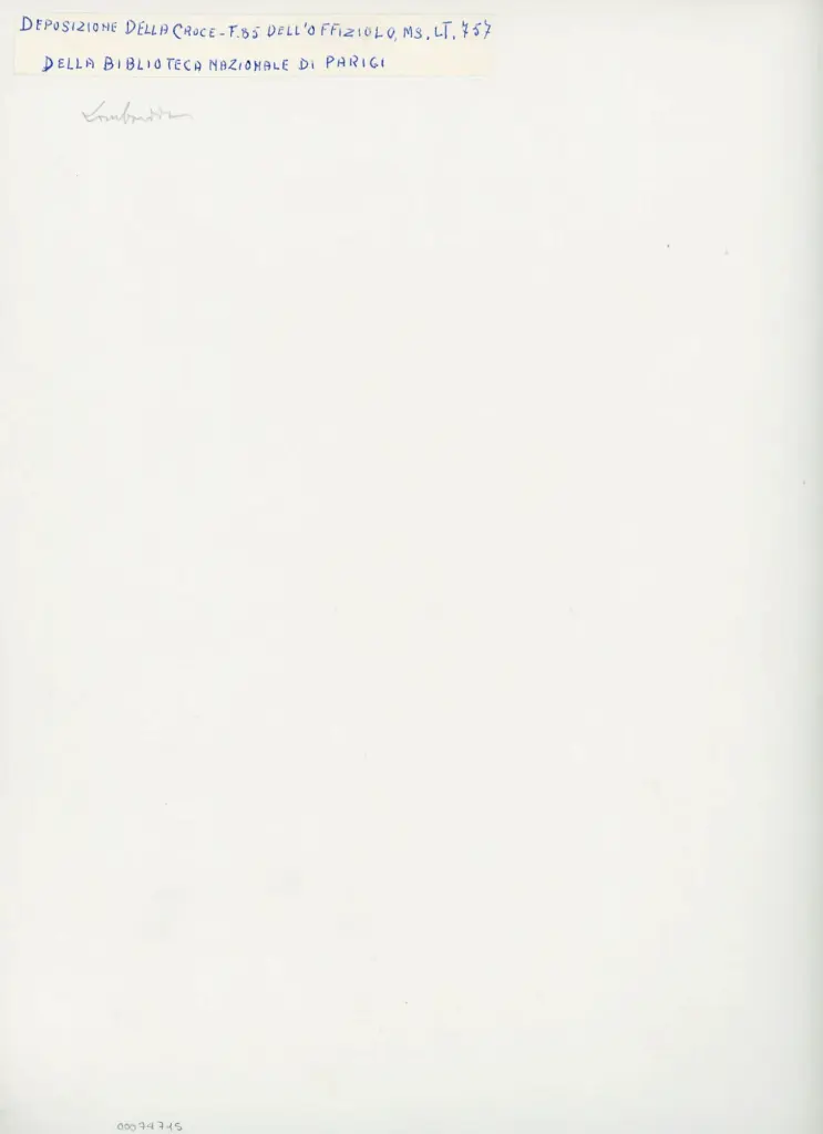 Anonimo , Deposizione della Croce - f. 85 dell'Offiziolo, Ms. Lt. 757 della Biblioteca nazionale di Parigi , retro