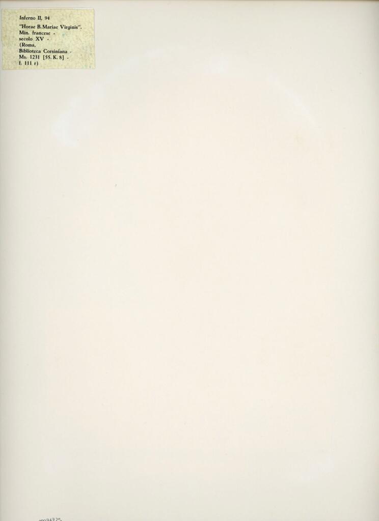 Anonimo , Anonimo francese - sec. XV - Roma, riproduzione fotomeccanica a colori del foglio 111r del manoscritto 1231 [55.K.8] della Biblioteca dell'Accademia nazionale dei Lincei e Corsiniana di Roma, ms. 1231 [55.K.8], f. 111r , retro
