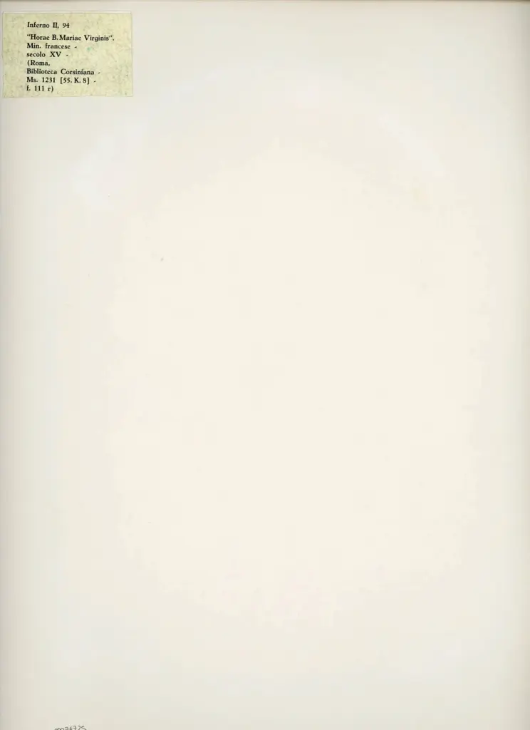 Anonimo , Anonimo francese - sec. XV - Roma, riproduzione fotomeccanica a colori del foglio 111r del manoscritto 1231 [55.K.8] della Biblioteca dell'Accademia nazionale dei Lincei e Corsiniana di Roma, ms. 1231 [55.K.8], f. 111r , retro