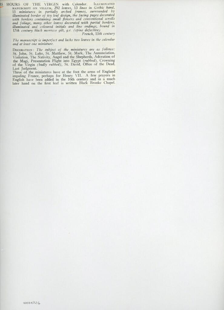 Anonimo , Anonimo francese sec. XV - Libro d'Ore della Vergine con Calendario, pagina miniata , retro