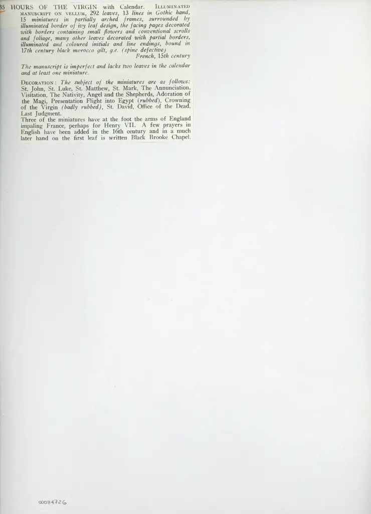 Anonimo , Anonimo francese sec. XV - Libro d'Ore della Vergine con Calendario, pagina miniata , retro