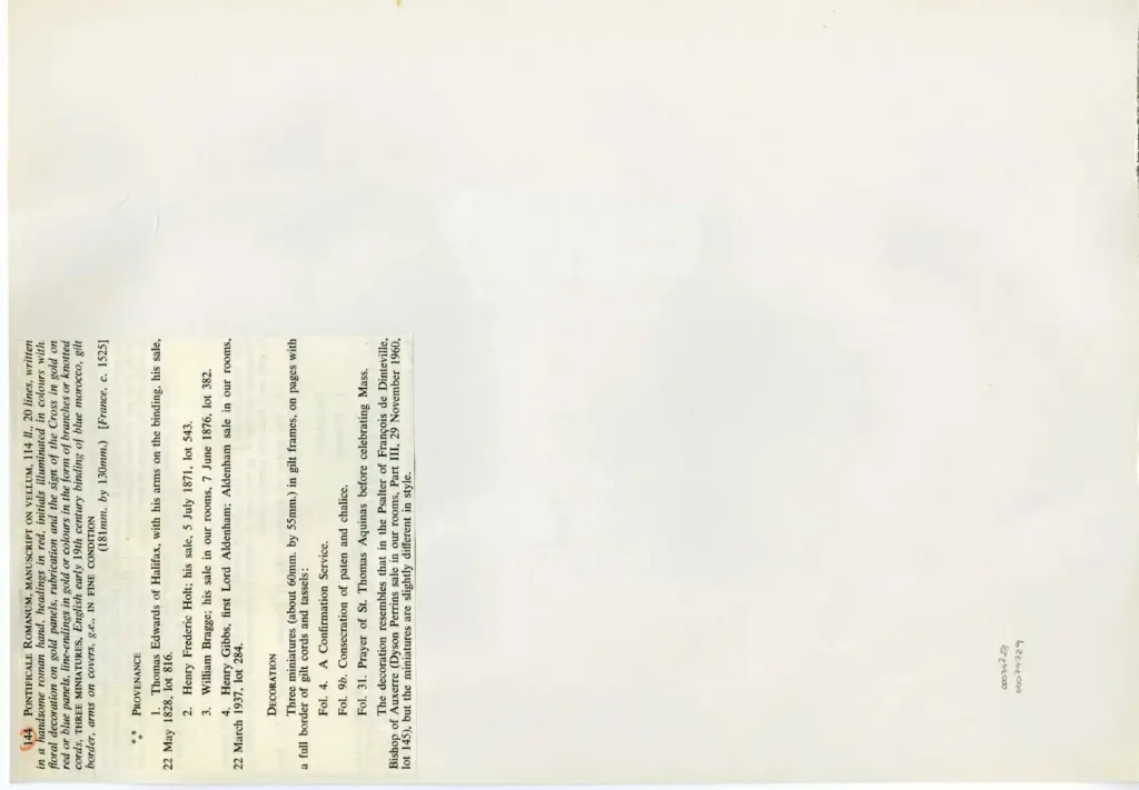 Anonimo , Anonimo francese - Pontificale Romano - 1525 ca. - pagina miniata , retro