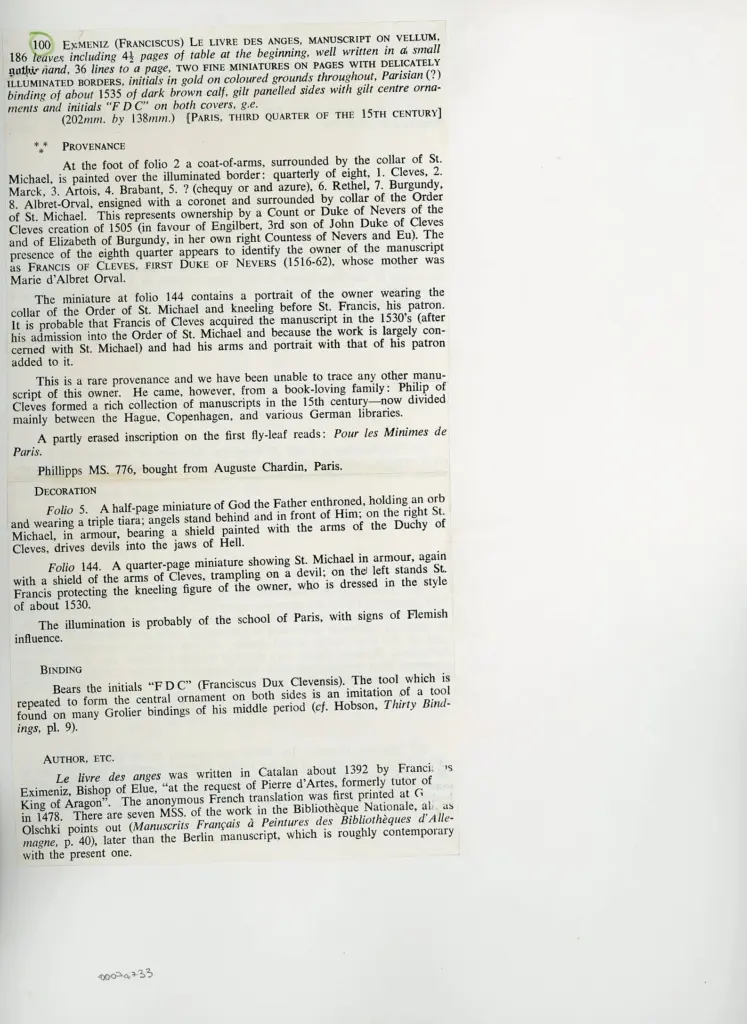 Anonimo , Anonimo - sec. XV, terzo quarto - Eximeniz Franciscus, Livre des Anges, f. 5 , retro