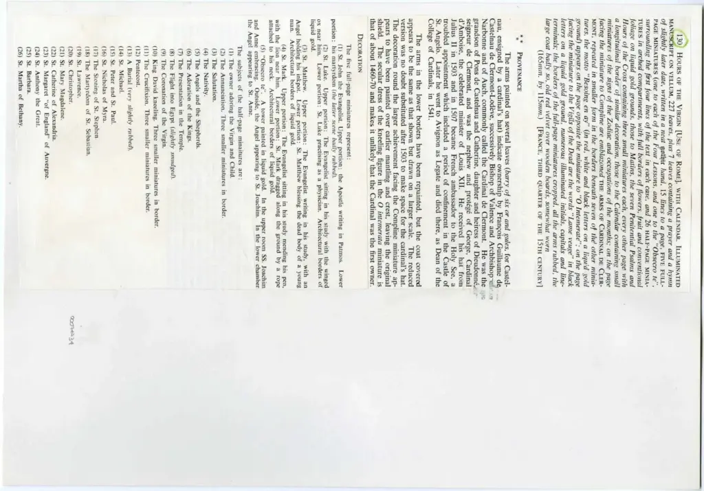 Anonimo , Anonimo - sec. XV, terzo quarto - Libro d'Ore della Vergine all'uso di Roma con Calendario, una pagina miniata , retro