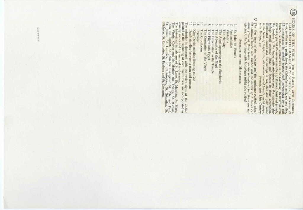 Anonimo , Anonimo - sec. XV, seconda metà - Libro d'Ore della Vergine all'uso di Roma con Calendario, una pagina miniata , retro