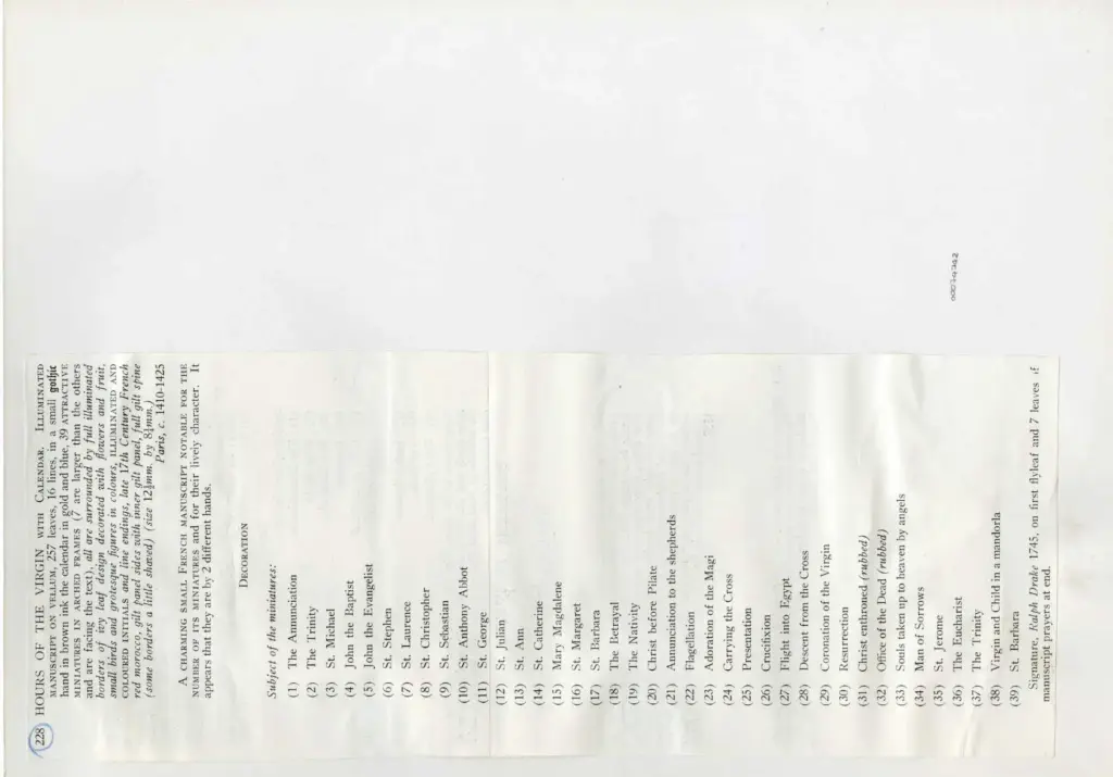 Anonimo , Anonimo francese - 1410-1425 ca. - Libro d'Ore della Vergine con Calendario, una pagina miniata , retro