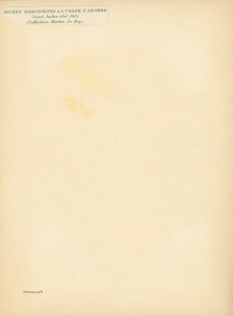 Anonimo , Anonimo francese - sec. XV - Libro d'Ore all'uso di Angers dalla Collezione Martin Le Roy, f. 162 , retro