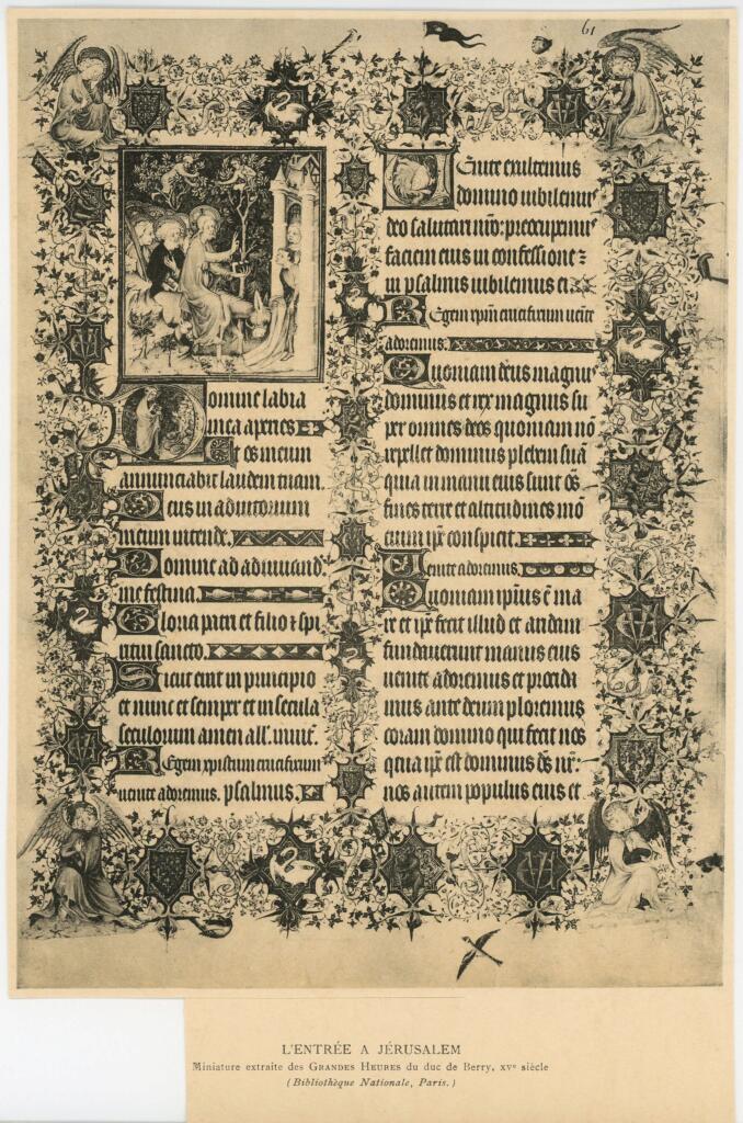 Anonimo , L'entrée à Jérusalem - Miniature extraite des Grandes Heures du duc de Berry, XVe siècle - (Bibliothèque Nationale, Paris.) , fronte
