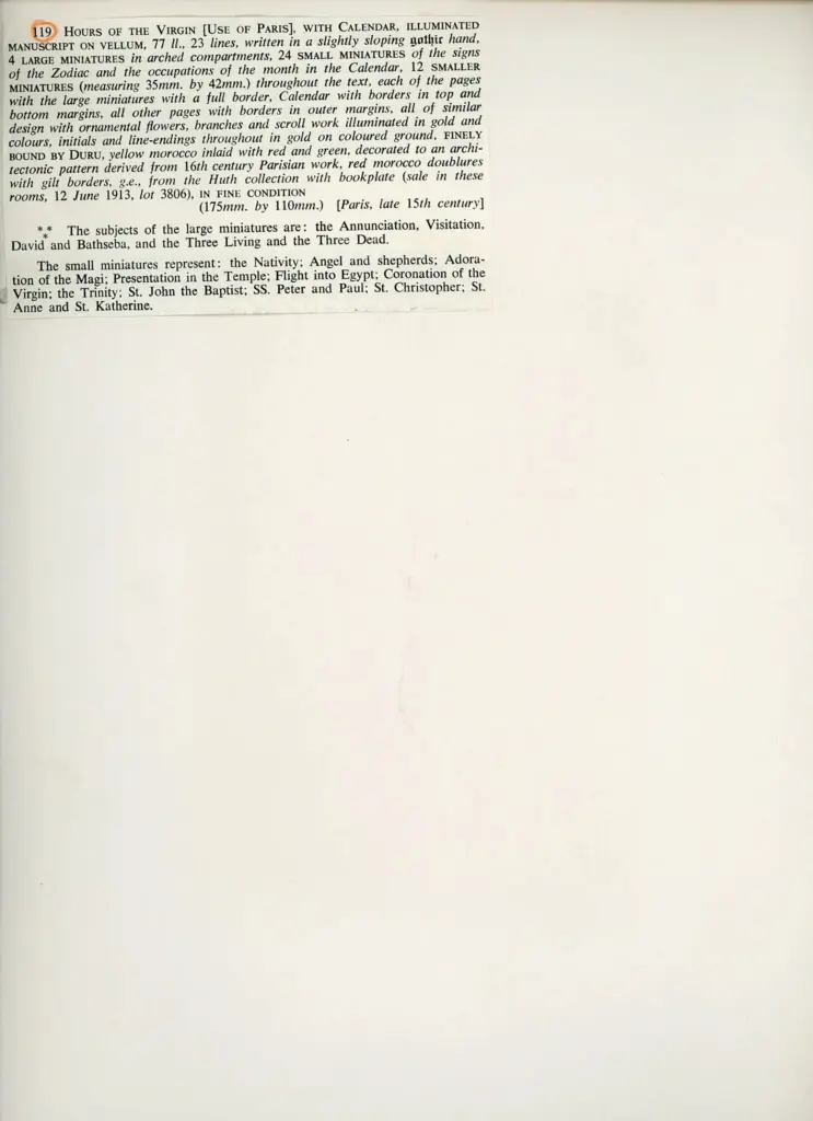 Anonimo , Anonimo francese - sec. XV - Libro d'Ore della Vergine all'uso di Parigi con Calendario , retro