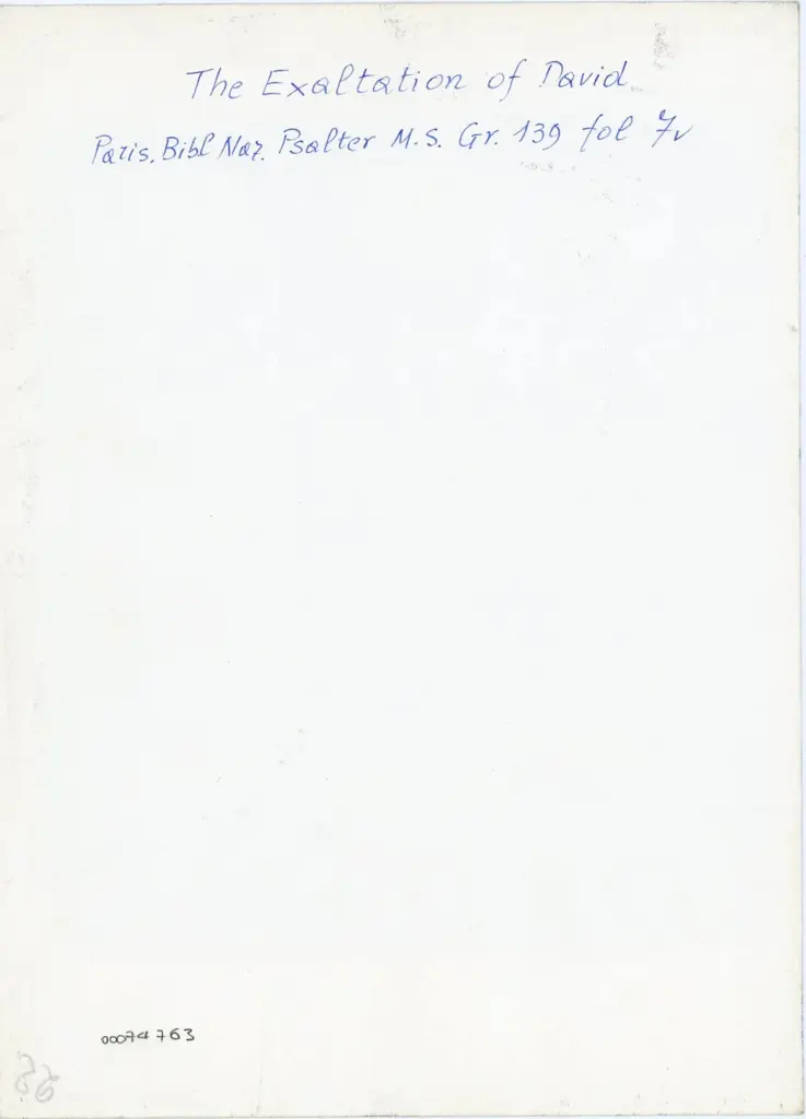 Anonimo , The Exaltation of David/ Paris, Bibl Naz. Psalter M. S. Gr. 139 fol 7v , retro