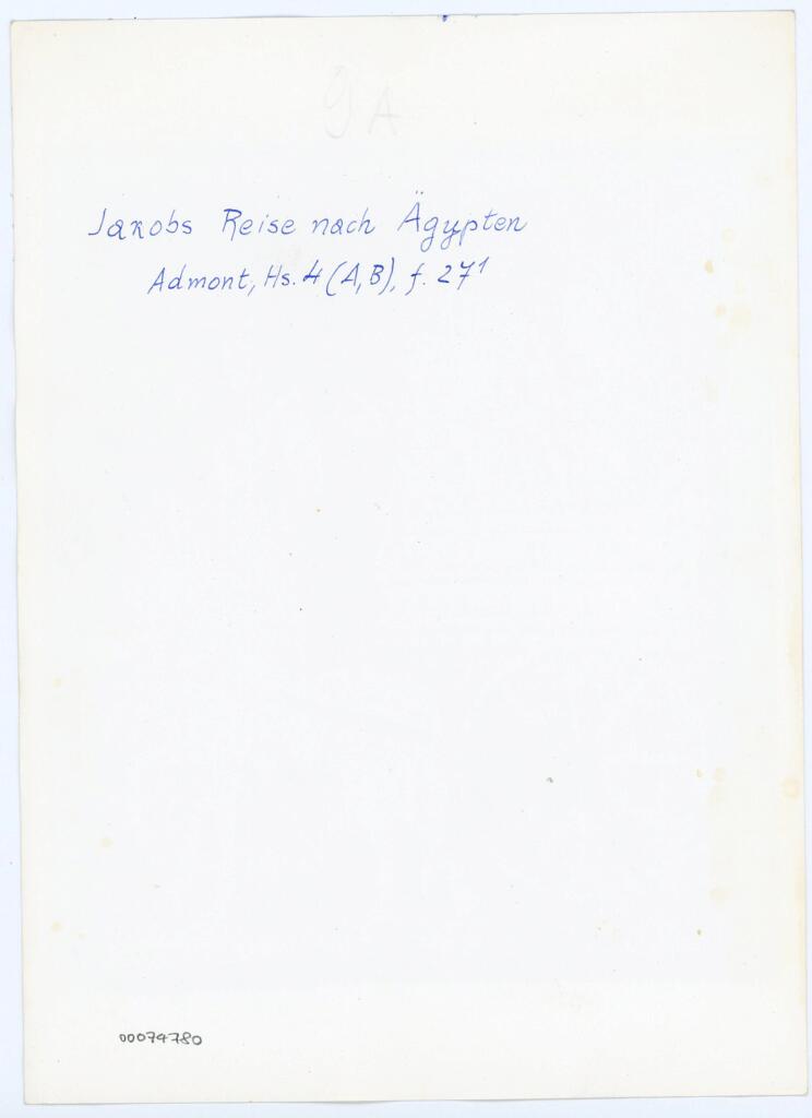 Anonimo , Jakobs Reise nach Ägypten/ Admont, Hs. 4 (A, B), f. 27' , retro