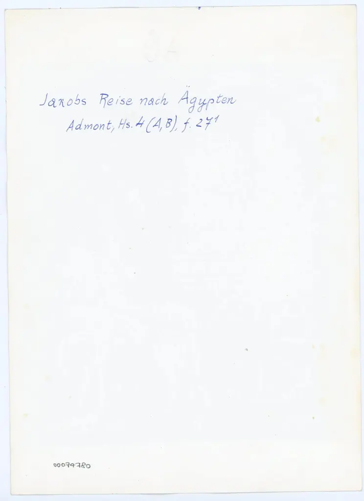 Anonimo , Jakobs Reise nach Ägypten/ Admont, Hs. 4 (A, B), f. 27' , retro